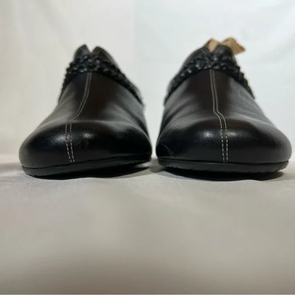 Cole Haan Black Leather Wedge Slip-On Clogs Mules Woven Strap Detail Size 9.5 - Picture 6 of 15